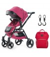 Teknum 3 Position stroller V8 - Red  + Sunveno Diaper Bag - Real Red + Sunveno Rotating Stroller Hooks